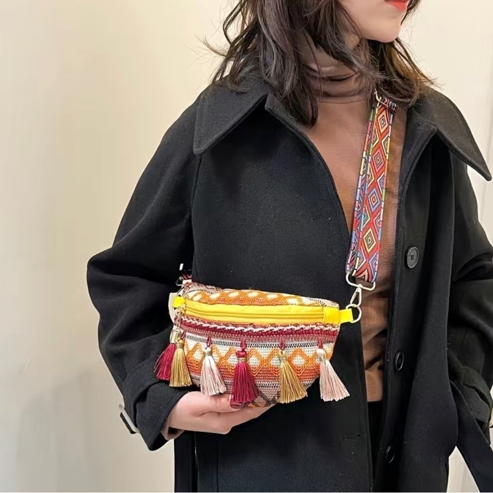 Bohemian Multicolored Tassel Pattern Hobo Sling Bag